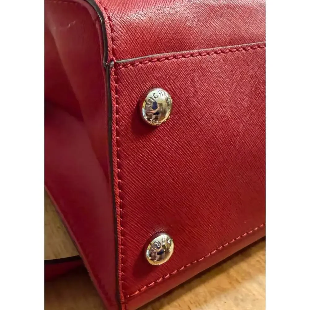 Michael Kors Hamilton Bag In Red Leather With Silver Accents And Key Lock